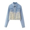 Women’s Fashion Metallic Short Denim Jacket High Waist Split Half Skirt Set