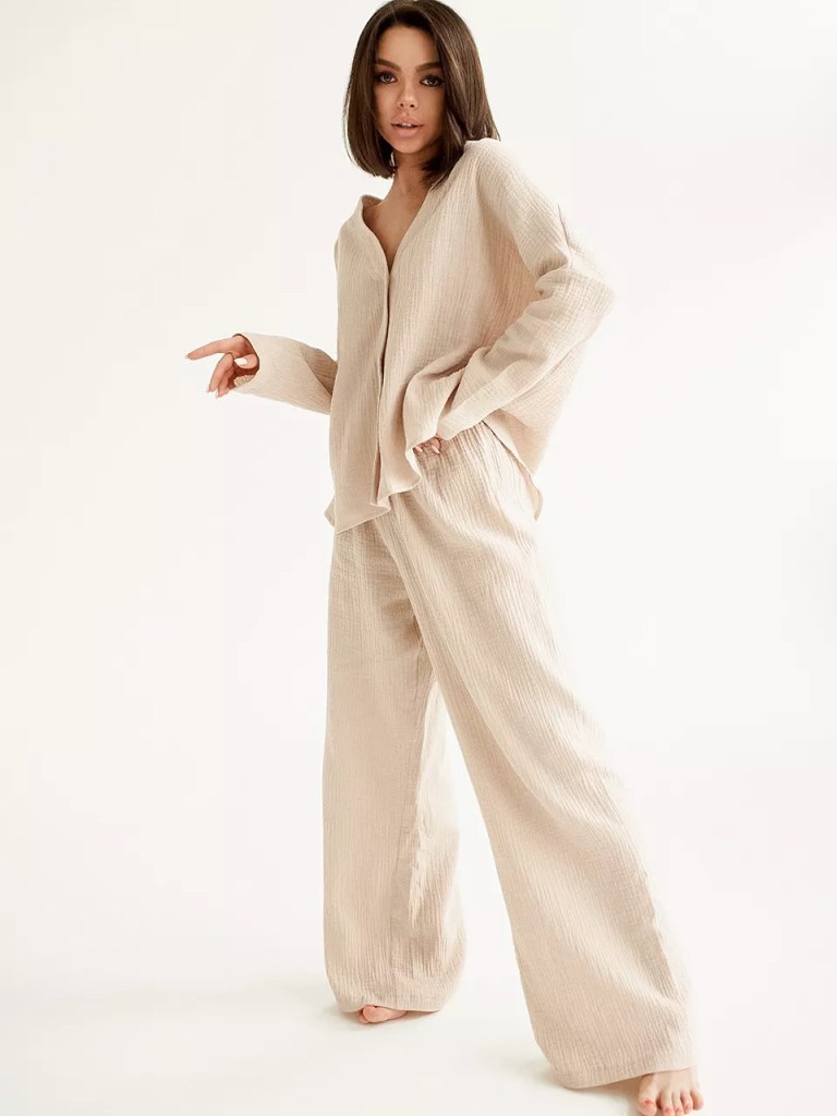 Loungewear Khaki Pure Cotton Sleepwear Set