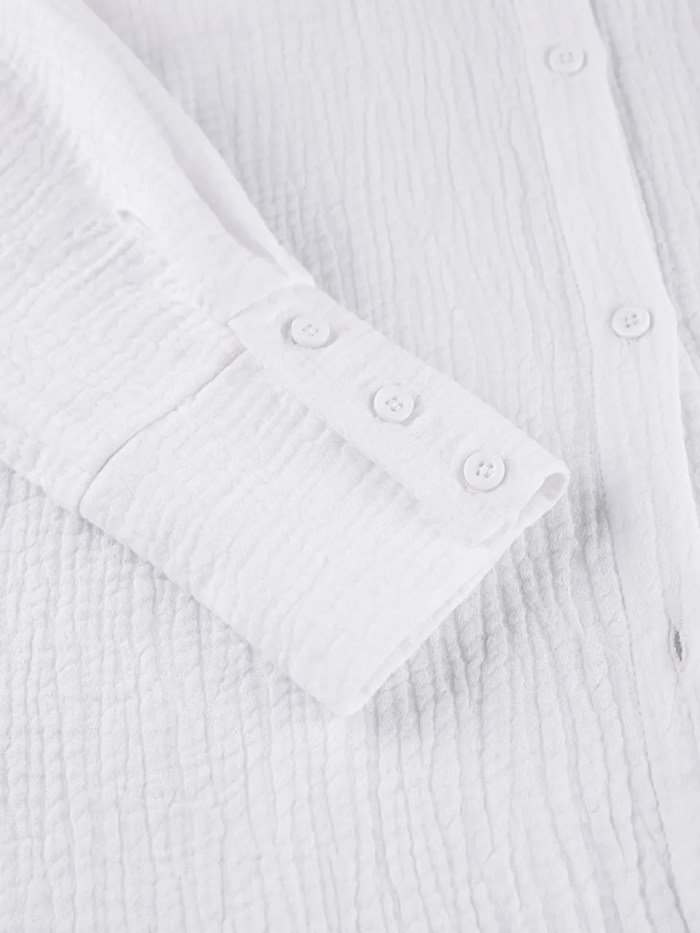 Loungewear White Pyjamas Set For Women Cotton Long Sleeve 2 Piece