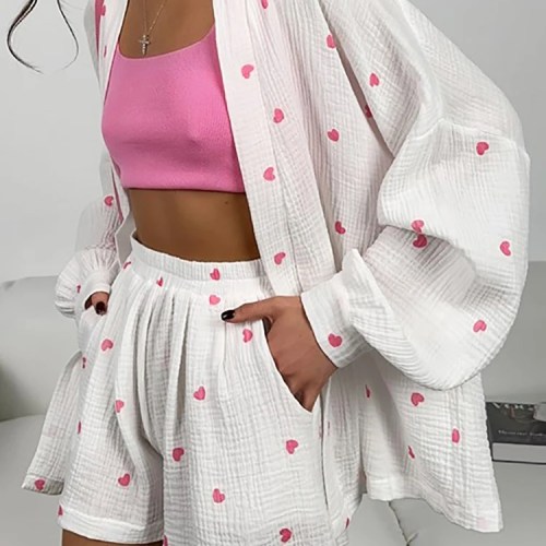 Womens Cotton Pajamas Loungewear Heart 2 Piece Sets Womens Cotton Pajamas Loungewear Heart 2 Piece Sets