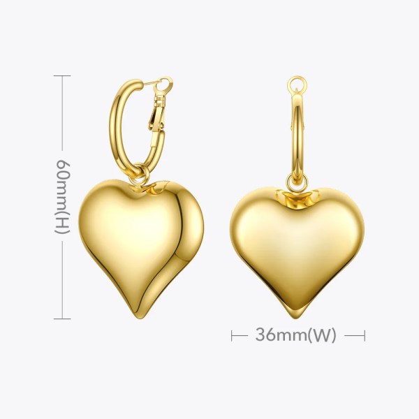 Statement Big Heart Drop Earrings for Women in Gold