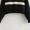 Women’s Buckle Sleeve Black White Strip Gold Button Detail High Neck Knit Jumper