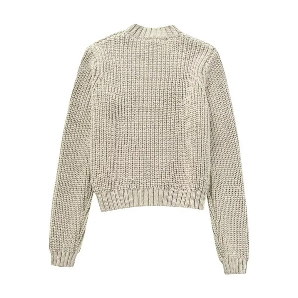 Women’s Army Inspo Short Knit Ivory Round neck jumper with side pockets