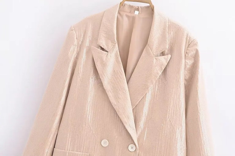 Womens Pastel Pink Sequined loose pocket oversized Blazer