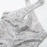 Womens Silver Sequined Sparkle Halter Slim Fit Backless Midi Dress Womens Silver Sequined Sparkle Halter Slim Fit Backless Midi Dress