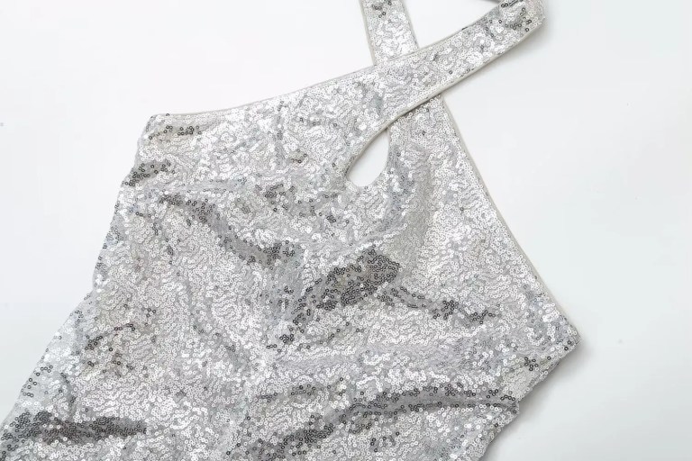 Womens Silver Sequined Sparkle Halter Slim Fit Backless Midi Dress Womens Silver Sequined Sparkle Halter Slim Fit Backless Midi Dress