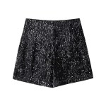 Women’s Sleeveless Sequences Short Vest Coat + High Waist Shorts Set