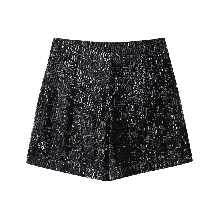 Women’s Sleeveless Sequences Short Vest Coat + High Waist Shorts Set