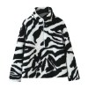 Womens Black and White Faux Wool Vintage Zip Long-Sleeved Jacket High Neck