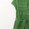 Womens Embroidered Green Shirt Style V Neck Long Button dress Womens Embroidered Green Shirt Style V Neck Long Button dress