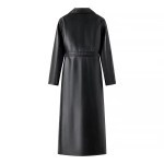 Womens Foe Leather Black Vintage Trench Coat