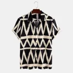 Casual Fashion Men’s Diamond Square Printed Short-sleeved Shirt Casual Fashion Men’s Diamond Square Printed Short-sleeved Shirt