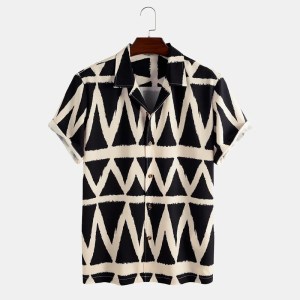 Casual Fashion Men’s Diamond Square Printed Short-sleeved Shirt Casual Fashion Men’s Diamond Square Printed Short-sleeved Shirt