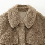 Womens Fleece Short Shirt Pocket Vintage Coat