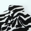 Womens Black and White Faux Wool Vintage Zip Long-Sleeved Jacket High Neck