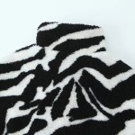 Womens Black and White Faux Wool Vintage Zip Long-Sleeved Jacket High Neck