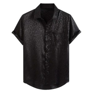 Jacquard Leopard Print Loose Casual Short Sleeved Shirt Jacquard Leopard Print Loose Casual Short Sleeved Shirt