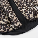 Womens Leopard-print Quilted Jacket Vintage Long-sleeve Pocket