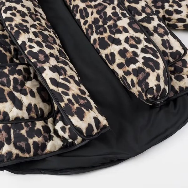 Womens Leopard-print Quilted Jacket Vintage Long-sleeve Pocket