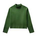 Womens Green Knit Cropped Turtleneck Jumper