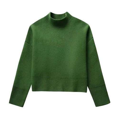 Womens Green Knit Cropped Turtleneck Jumper Womens Green Knit Cropped Turtleneck Jumper