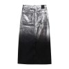 Women Platinum Black Denim Sleeveless Vest Coat + Midi Skirt