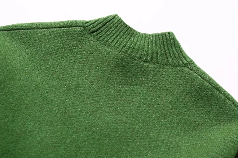 Womens Green Knit Cropped Turtleneck Jumper