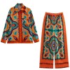 Boojee Boho print Womens Silky Satin loungewear Shirt and Pant Set