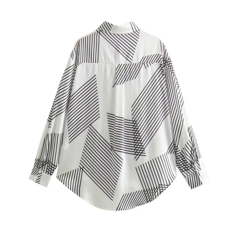 Womens Geometric White Black Stripe Oversized Shirt