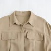 Womens Khaki Military Pleated Shirt Midi Dress With long cuffed sleeve