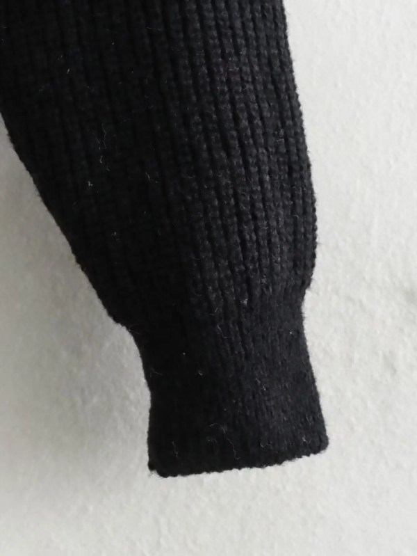 Women’s Buckle Sleeve Black White Strip Gold Button Detail High Neck Knit Jumper