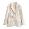 Womens Straight Jacket Belt White Blazer + Slit Mid Waist Straight Pants Set