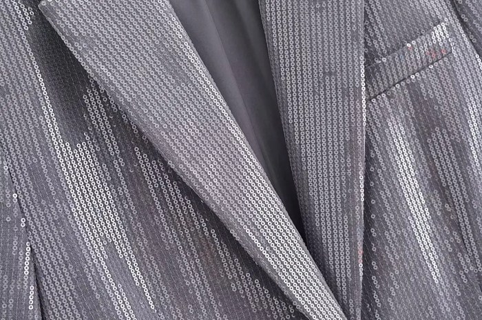 Womens Metallic Silver Straight Cut Sequin Blazer