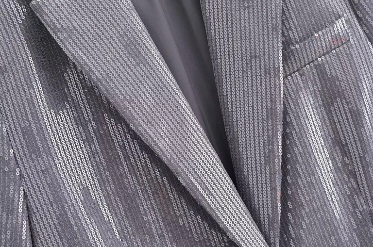 Womens Metallic Silver Straight Cut Sequin Blazer