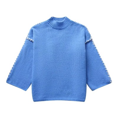 Womens Long-sleeved Knit Sweater Mock Collar