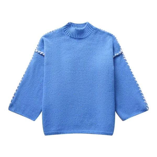 Womens Long-sleeved Knit Sweater Mock Collar