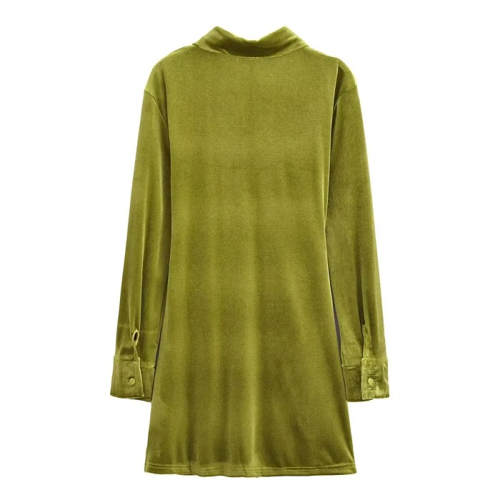 Womens Green Slim Line Ruched Velvet Shirt Button up Mini Dress Womens Green Slim Line Ruched Velvet Shirt Button up Mini Dress