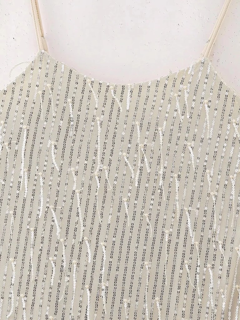 Womens Tassel Ivory Backless Strap Mini Dress