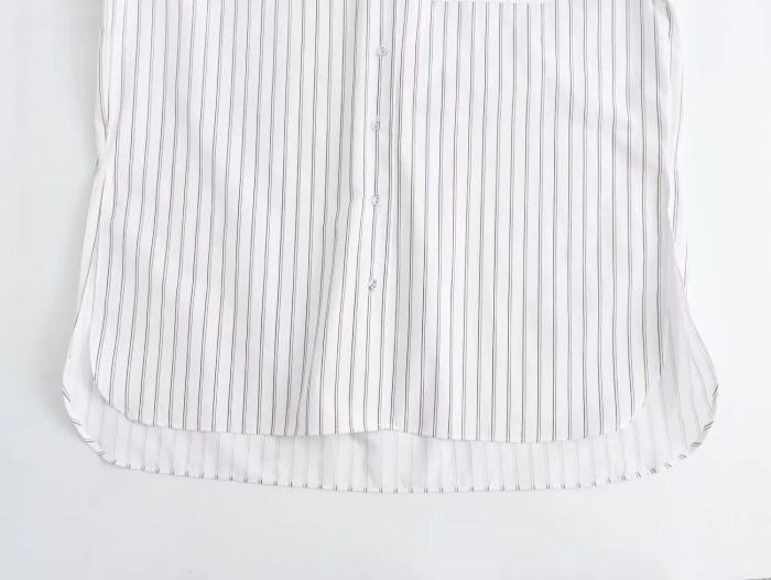 Womens White Strip Oversized Vintage Lapel Long Sleeve Shirt