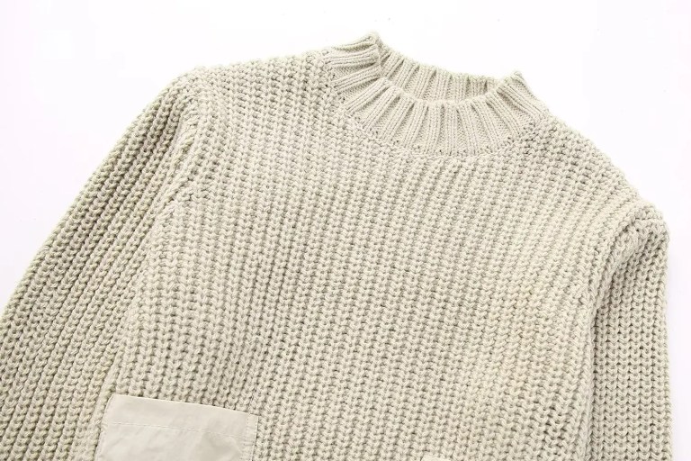 Women’s Army Inspo Short Knit Ivory Round neck jumper with side pockets