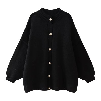 Womens Oversized Knit Cardigan Gold Button Detail