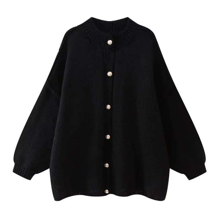 Womens Oversized Knit Cardigan Gold Button Detail Womens Oversized Knit Cardigan Gold Button Detail