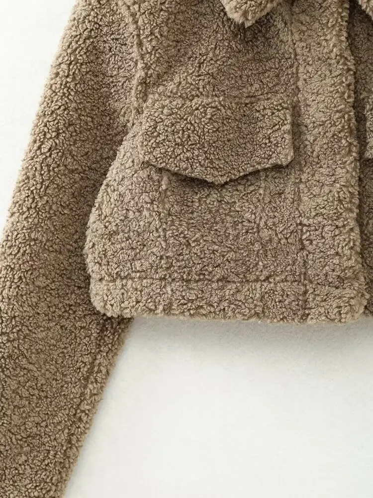 Womens Fleece Short Shirt Pocket Vintage Coat