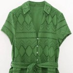 Womens Embroidered Green Shirt Style V Neck Long Button dress