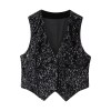 Women’s Sleeveless Sequences Short Vest Coat + High Waist Shorts Set