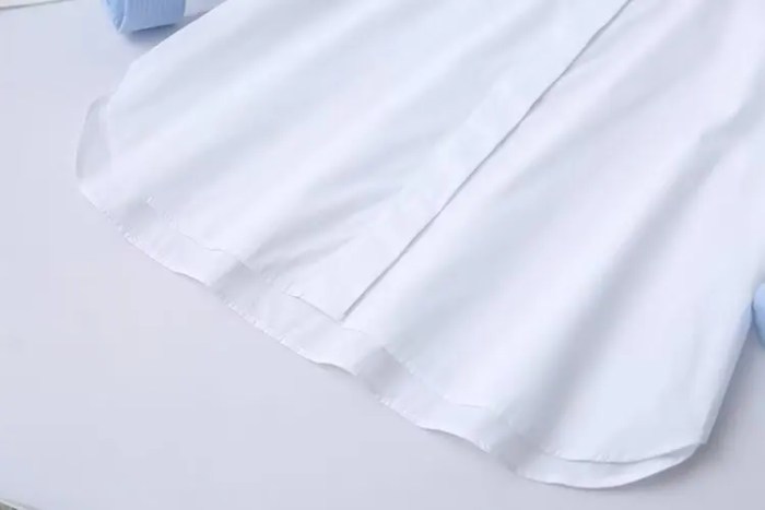 Womens Classic Oversized White Shirt with Collar Blue Detail Womens Classic Oversized White Shirt with Collar Blue Detail