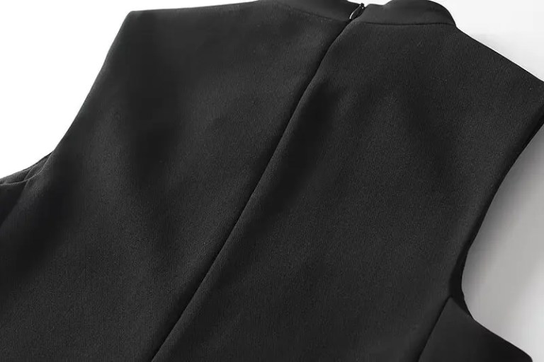 Womens Black Buckle Series Straight Cut Gold button Detail 50’s Glam Mini Dress