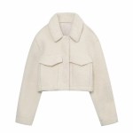 Womens Fleece Short Shirt Pocket Vintage Coat