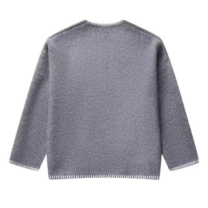 Womens Straight V Cut Neck Kint Jumper with woven Pockets Light Grey Womens Straight V Cut Neck Kint Jumper with woven Pockets Light Grey
