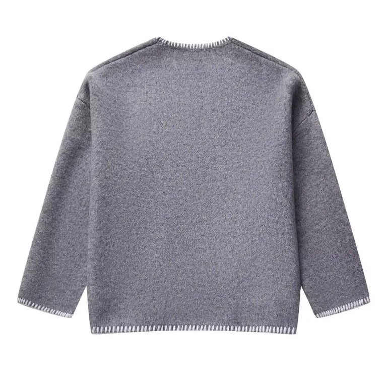 Womens Straight V Cut Neck Kint Jumper with woven Pockets Light Grey